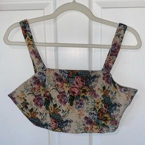 Floral Jacquard Women's Crop Top and Zipper Back